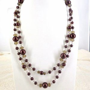 Nolan Miller Burgundy Necklace Shell Pearls & Crystals 42" 1980s NWOT Perfect